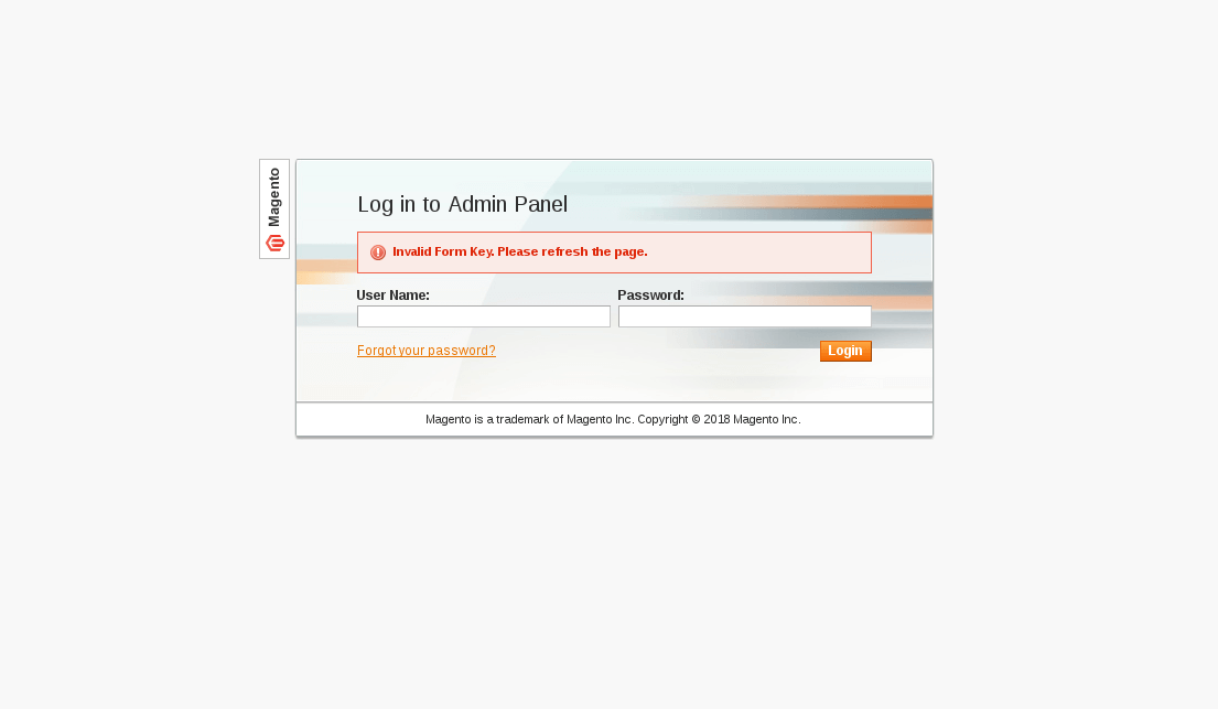 Invalid Form Key, please refresh the page